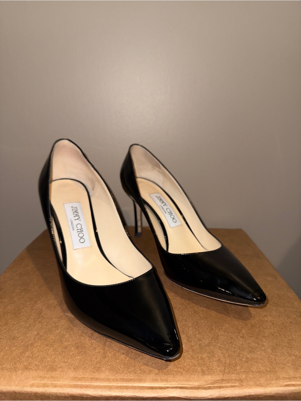 Jimmy Choo Black Patent Pointed Toe Stiletto Pumps